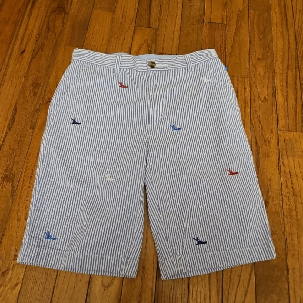 Vineyard Vines Boys Seersucker Shorts Embroidered Boats Size 14  Adjustable